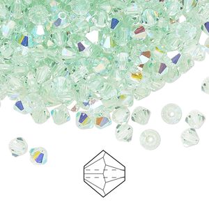 Bead 144pk chrysolite AB, Preciosa Czech crystal 4mm bicone