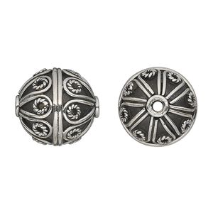 Bead 1pkg1 sterling silver, 17x16mm round, antiqued