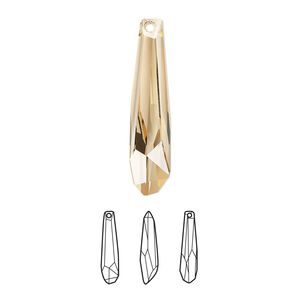 Focal 6pk crystal golden shadow V partially frosted, Swarovski&reg; 56x12mm pendant crystalacite 6017/G