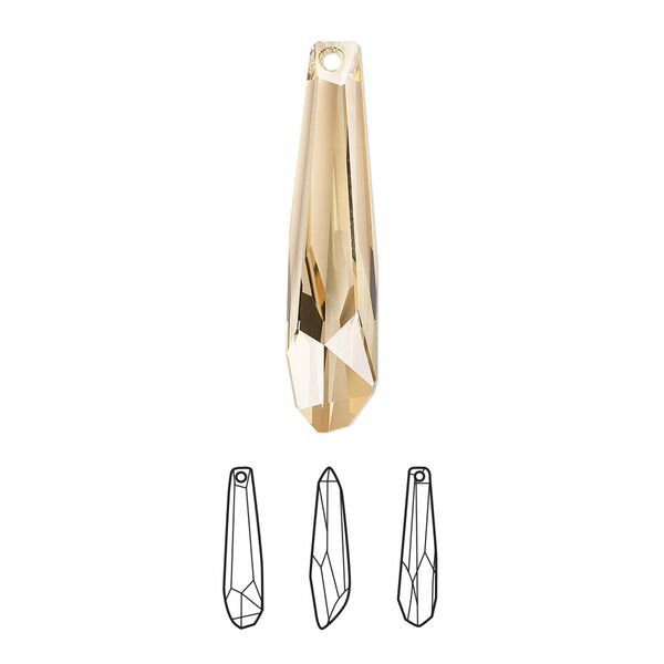 Focal 6pk crystal golden shadow V partially frosted, Swarovski&reg; 56x12mm pendant crystalacite 6017/G image number 0