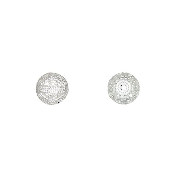Bead 1pkg10 silver-plated, 8mm filigree round, brass image number 0