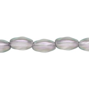 Bead, Czech pressed glass, pearlized silver, 12x7mm twisted oval. Sold per 15-1/2" to 16" strand, approximately 30 beads.