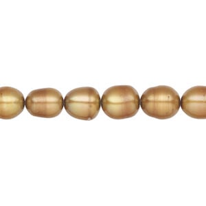 Freshwater pearl 1pkg1, rice, 15.5-16 inch golden copper 6-7mm cultured
