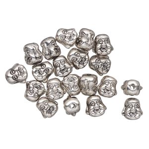 Bead 1pkg20 silver-finished "pewter", 10mm Buddha head, antique
