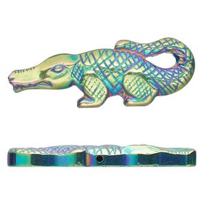 Hemalyke&trade; 1pkg1, electroplated half-drilled 1-sided alligator focal 42.5x15mm