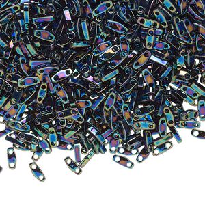 Seed bead, TILA&reg;, glass, pkg/5g, 5x1.2mm quarter tila rectangle, opaque metallic iris variegated blue, (QTL-455).