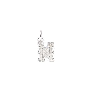 Charm, sterling silver, 9x7mm fancy block alphabet letter "N." Sold individually.