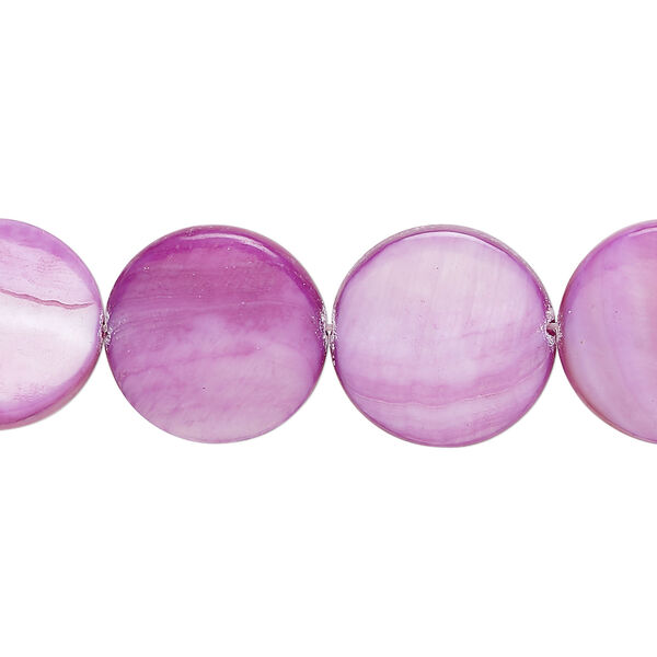Mother-of-pearl shell 1pkg1, puffed flat round bead 15 inch dark violet 14-15mm image number 0