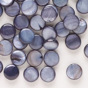 Mother-of-pearl shell 1pkg50, flat round bead blue steel 8mm