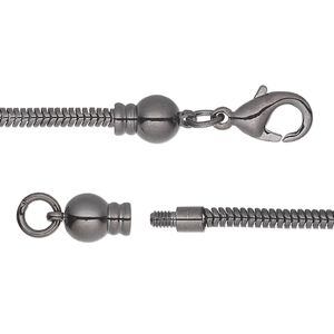 Chain 1pkg1 gunmetal-plated snake, 2.6mm / lobster claw clasp / fits 3.5-6mm hole, Dione&reg; brass 30 inch