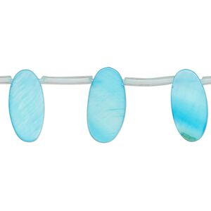 Mother-of-pearl shell 1pkg1, top-drilled flat oval bead 14 inch blue 15x6mm-17x7mm