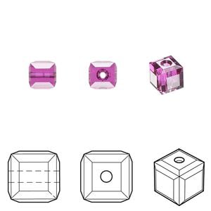 Bead 48pk fuchsia, Crystal Passions&reg; 6mm cube 5601
