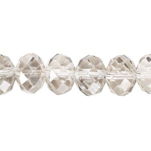 Bead, glass, translucent grey, 11x8mm-12x9mm faceted rondelle. Sold per 8-inch strand, approximately 20 beads.