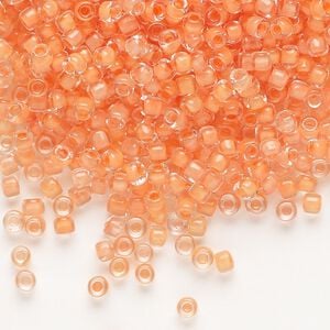 Seed bead, Dyna-Mites&trade;, glass 1pkg40g, #8 round, transparent inside dyed color tangerine (204 8/0 RR)