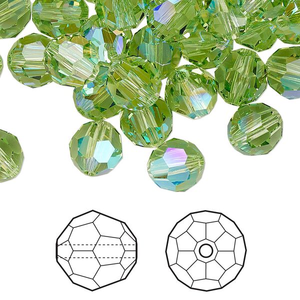Bead 288pk peridot shimmer, Swarovski&reg; 8mm round 5000 image number 0