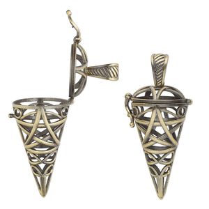 Focal, antique brass-finished brass, 43x22mm cone bead cage with cutout star design and safety latch, fits up to 12-18mm bead. Sold individually.