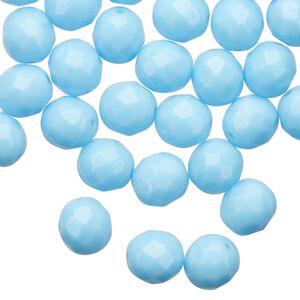 Bead 1pkg50 Czech fire-polished glass, 8mm faceted round, opaque turquoise blue