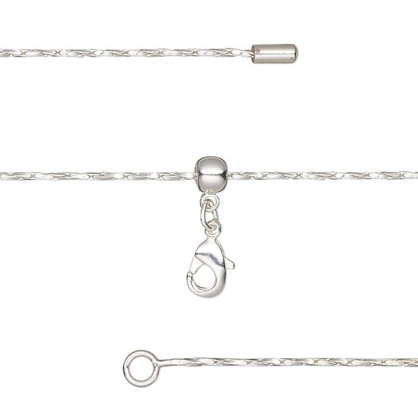 Chain 1pkg1 silver-plated Boston link, 0.9mm twisted / lobster claw clasp, brass adjustable 16-23.5 inch image number 0