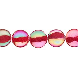 Mother-of-pearl shell 1pkg1, flat round bead 15 inch red 10mm