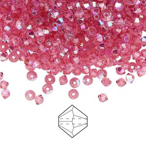 Bead 144pk rose glitter, Preciosa Czech crystal 3mm bicone