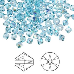 Bead 144pk aquamarine AB, Crystal Passions&reg; 4mm bicone 5328