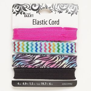 Ribbon assortment 1pkg4 elastic, mixed colors, 15-16.5mm flat, 1.5-meter sections.