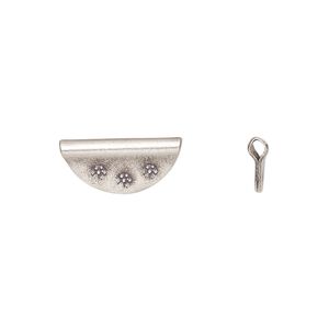 Bead 1pkg4 sterling silver, 15x7mm flat half round, antiqued Hill Tribes