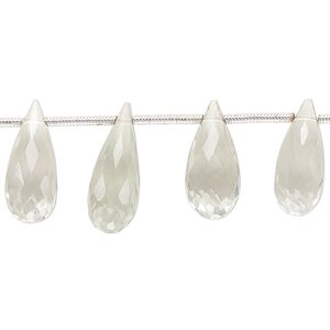 Green quartz 1pkg18, hand-cut top-drilled faceted teardrop bead 15x7mm-19x8mm