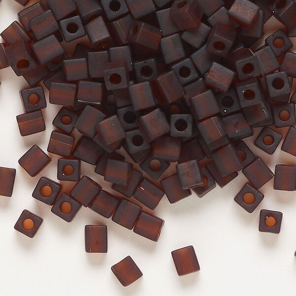 Seed bead, Miyuki, glass, pkg/250g, 3.5-3.7mm square, translucent frosted dark topaz (SB-134F). image number 0
