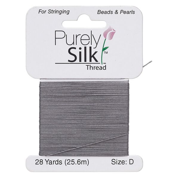 Thread, Purely Silk&trade;, 3-ply, dark grey, size D. Sold per 28-yard card. image number 0