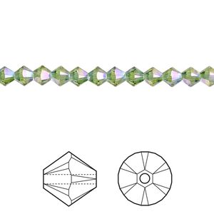 Bead 48pk peridot shimmer 2X, Crystal Passions&reg; 4mm bicone 5328