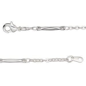 Chain 1pkg1 silver-plated bar & link, 2mm / lobster claw clasp, brass 18 inch