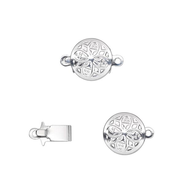 Clasp tab 1pkg100 silver-plated, 10mm round, brass 1-strand image number 0