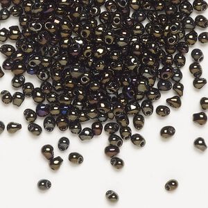 Seed bead, Miyuki, glass, pkg/10g, 3.3x2.8mm mini fringe, opaque gunmetal dark gold (DP-458).