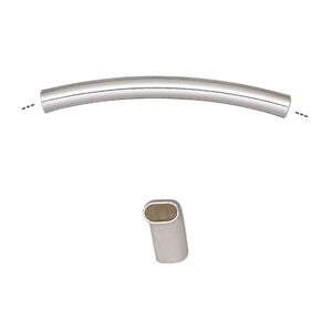 Bead 1pkg6 silver-finished, 34x5mm curved oval tube, brass