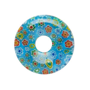 Focal, millefiori glass 1pkg1, translucent aqua blue and multicolored, 29-30mm undrilled donut.