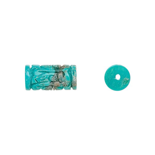 Turquoise 1pkg1, hand-cut carved tube bead 14x7mm image number 0