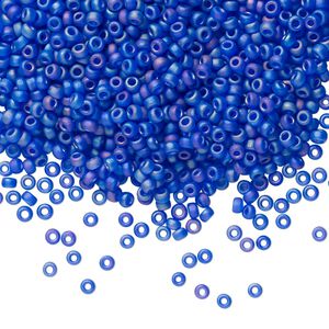 Seed bead, Miyuki, glass, pkg/25g, #11 rocaille, translucent matte rainbow cobalt blue, (RR-151FR).