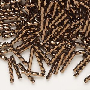 Bugle bead, Dyna-Mites&trade;, glass, opaque iris bronze, 12mm twisted. Sold 50-gram pkg.