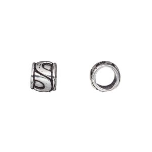 Bead 1pkg6 silver-plated, 9x7mm barrel / U, brass antique