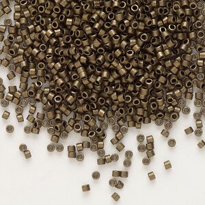 Seed bead, Delica&reg;, glass, pkg/7.5g, #11 round, opaque matte metallic dark bronze (DB-0322).