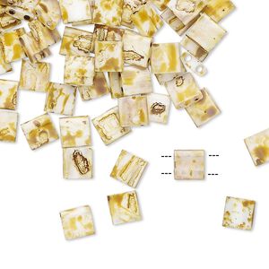 Seed bead, TILA&reg;, glass, pkg/250g, 5mm full tila square, opaque Picasso antique white, (TL-4512).