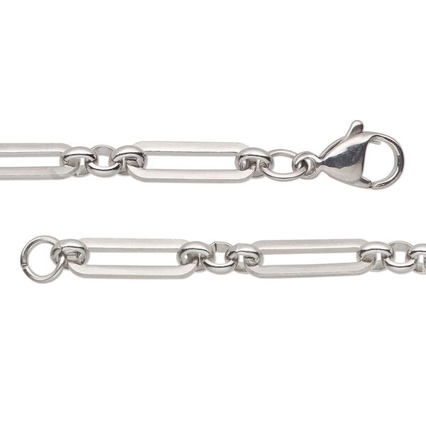 Chain 1pkg1 paperclip, 4.5mm / lobster claw clasp, stainless steel 24 inch image number 0