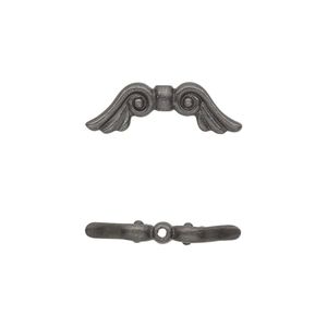 Bead 1pkg2 black-plated pewter, 21x7mm wing, TierraCast&reg;