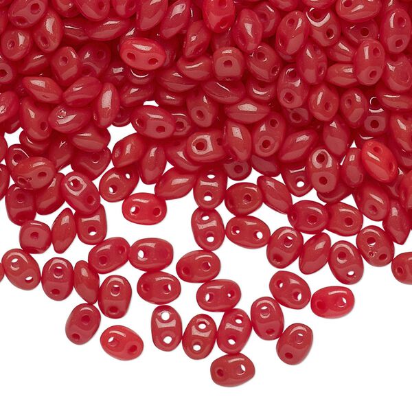 Bead, Preciosa Twin&trade;, Pressed Twin, Czech pressed glass, dark red, 5x2.5mm oval with 2 holes. Sold per 10-gram pkg. image number 0