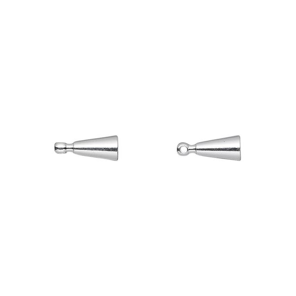 Bead end glue-in 1pkg12 silver-finished, 6.5x4mm cone / loop, brass image number 0