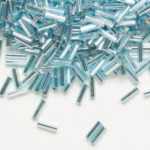 Bugle bead, Dyna-Mites&trade;, glass, silver-lined translucent rainbow aqua, #3 square hole. Sold per 35-gram pkg.