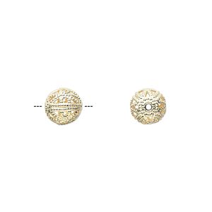 Bead 1pkg10 gold-plated, 8mm filigree round, brass