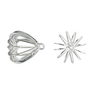 Link, silver-plated brass, 14mm heart bead cage. Sold per pkg of 4.