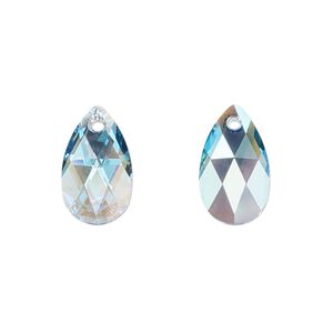 Drop 2pk aquamarine shimmer, Crystal Passions&reg; 16x9mm pendant pear 6106